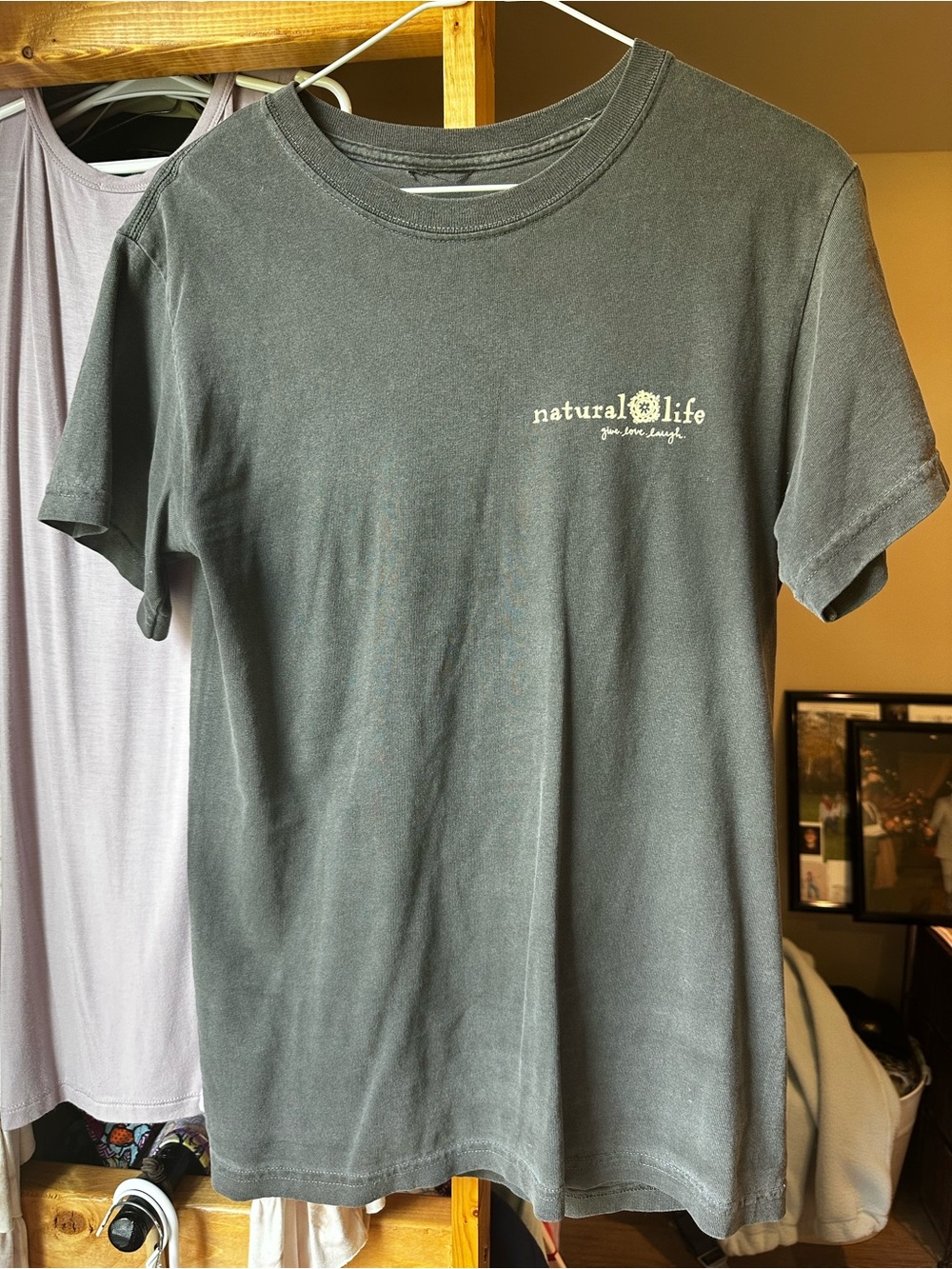 NATURAL LIFE  Short Sleeve Crew Tee in Charcoal Gray with White Logo